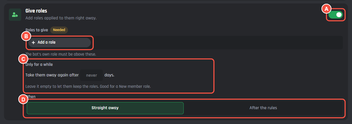 Give roles with its options marked