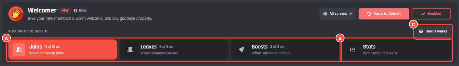 The Joins, Leaves, Boosts and Stats tabs