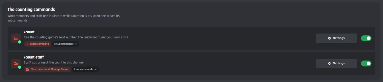 The counting commands: /count and /count-staff