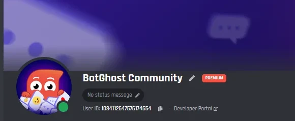 The Settings page with the bot's banner, avatar, and name, and a pencil next to the name