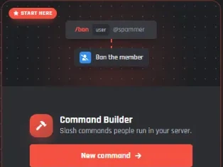 The Command Builder card on the dashboard with a New command button