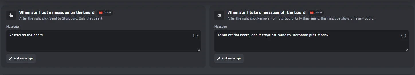The message cards staff see after Send to Starboard and Remove from Starboard