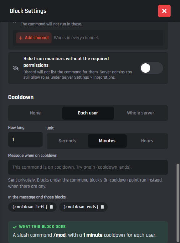 A command cooldown with its own message