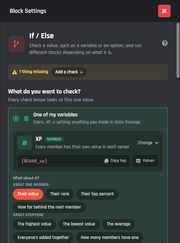 If / Else settings