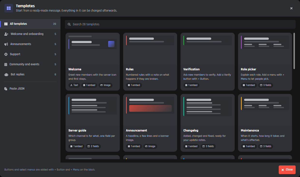 Templates in the normal Message Builder