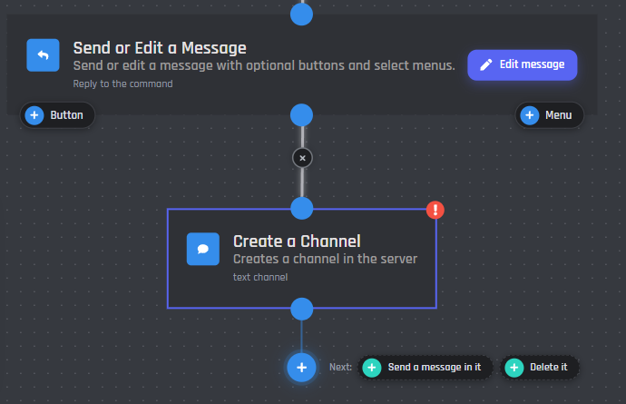Next step chips under a Create a Channel block