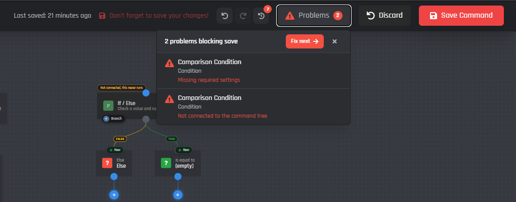 The Problems list with Fix next