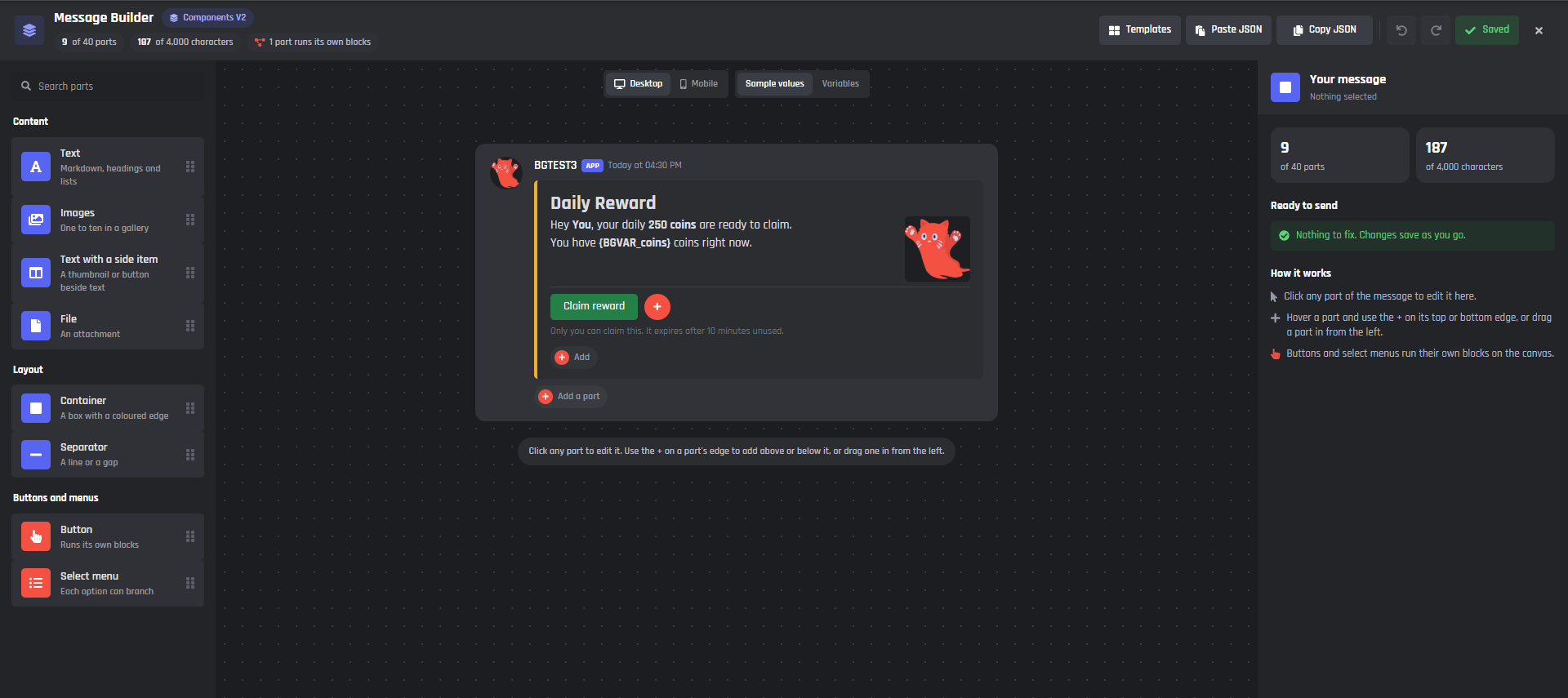 The new Components V2 Message Builder